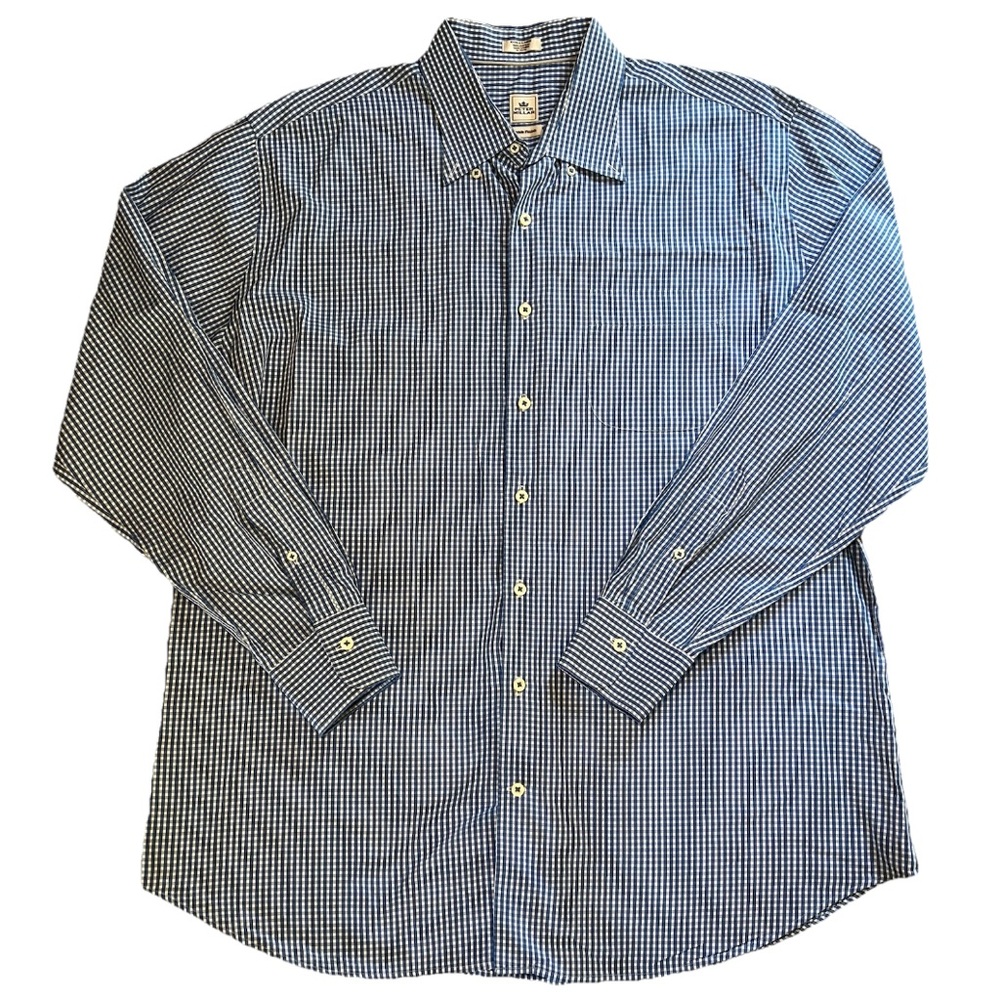 Peter Millar Seaside Finish Blue Check Button Up Shirt Mens XL 100% Cotton White